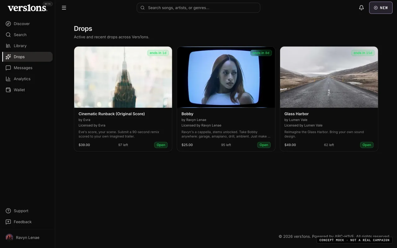 Drops: active and recent remix contests.