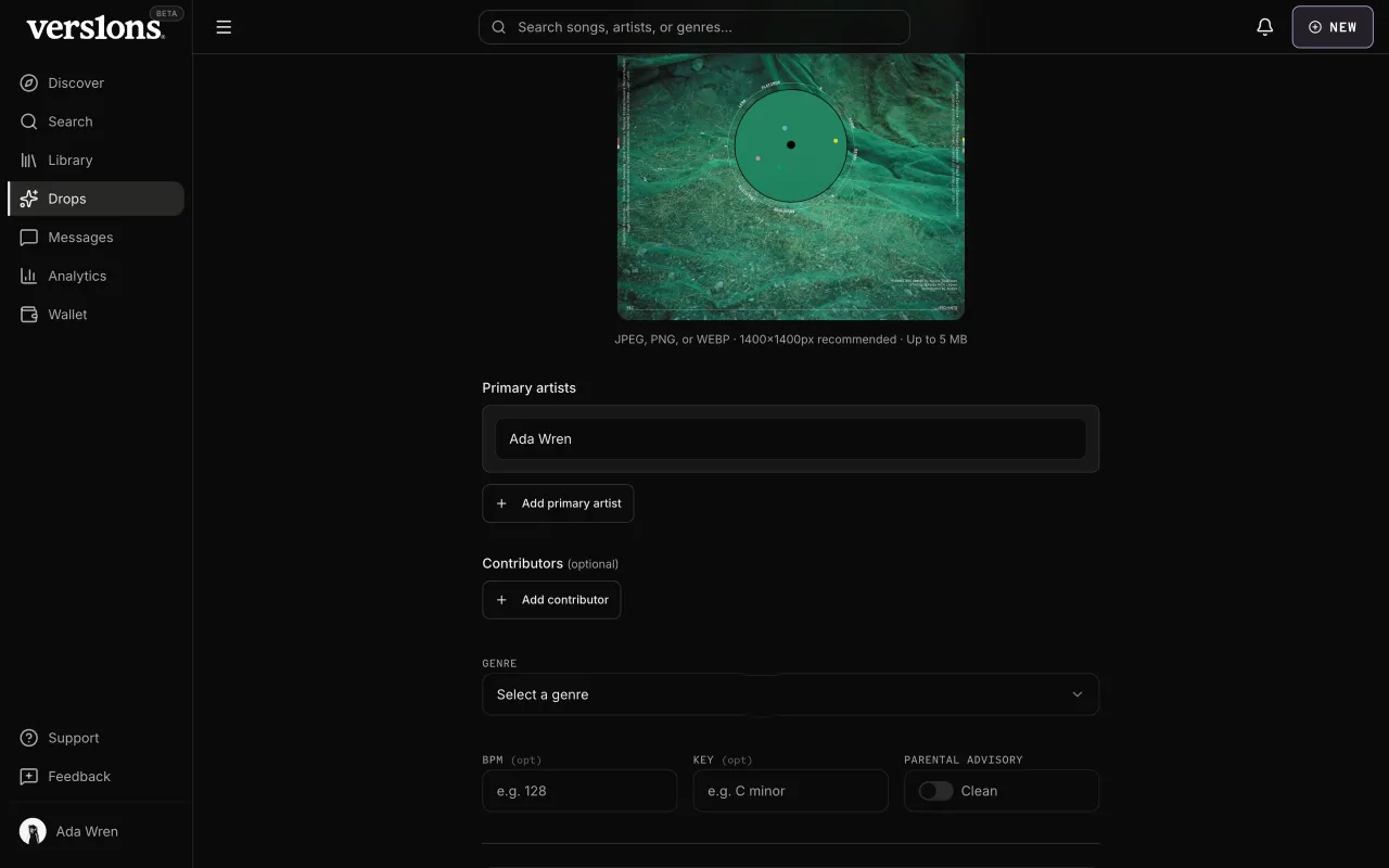 Submitting a remix: the cover art and primary artist.