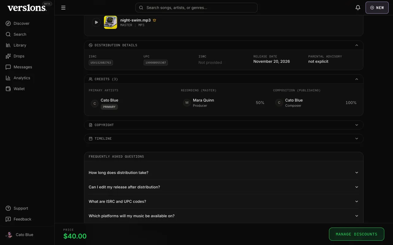 The release's codes and credits.
