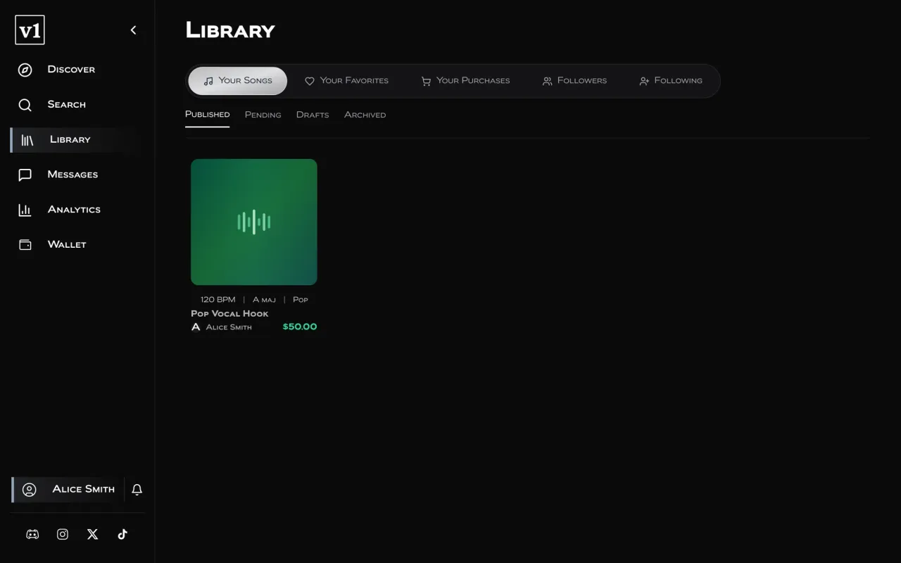 The library with one song card.