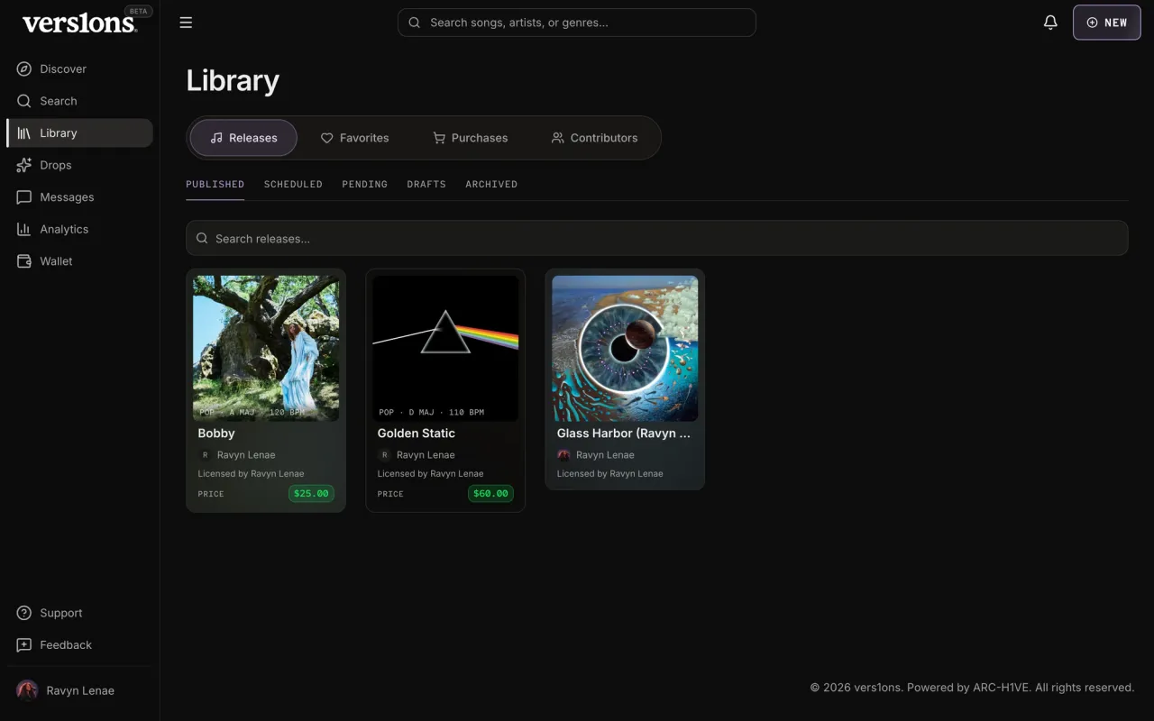 The library today with releases, scheduled, pending, drafts and archived.