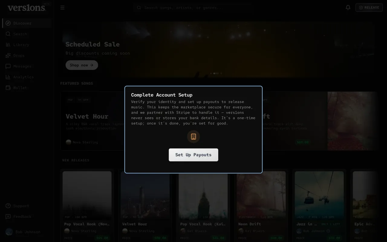 New Listing blocked by a Complete Account Setup prompt.