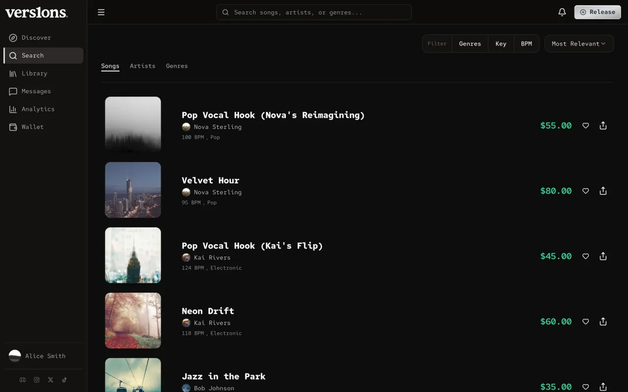 Search in March 2026: large rows, with filters in the top bar.