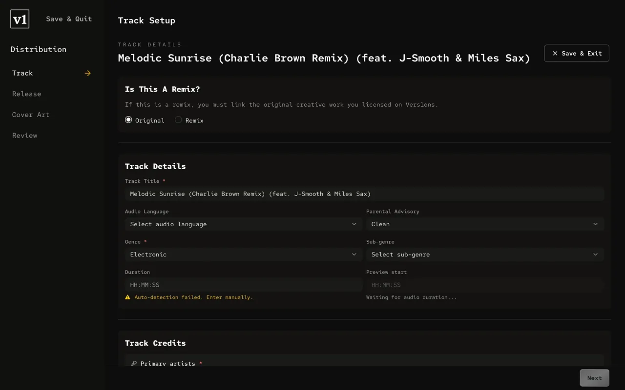 A long track form that starts with "Is this a remix?"