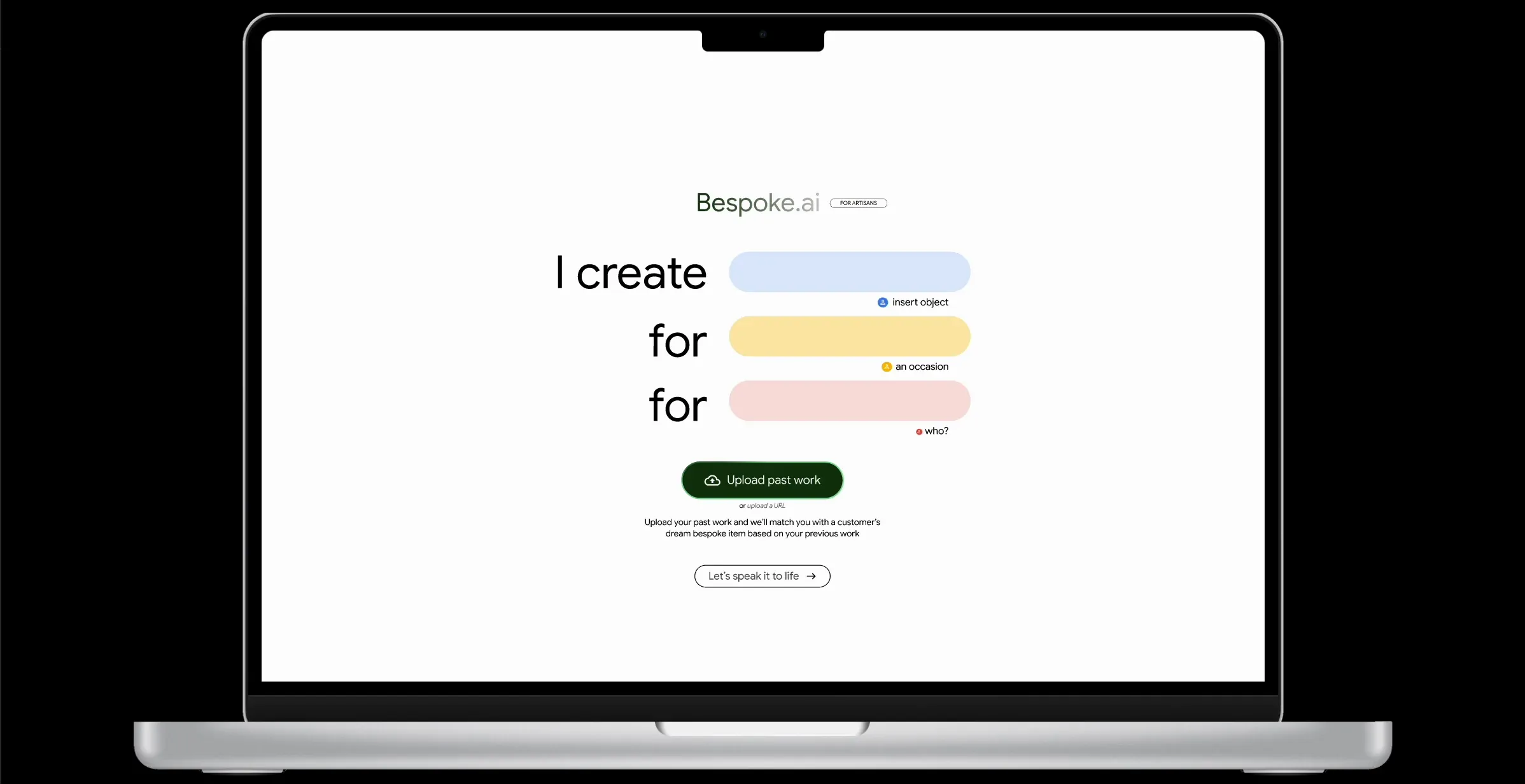 Bespoke AI for artisans on a laptop: I create unique rings for weddings for creative people.