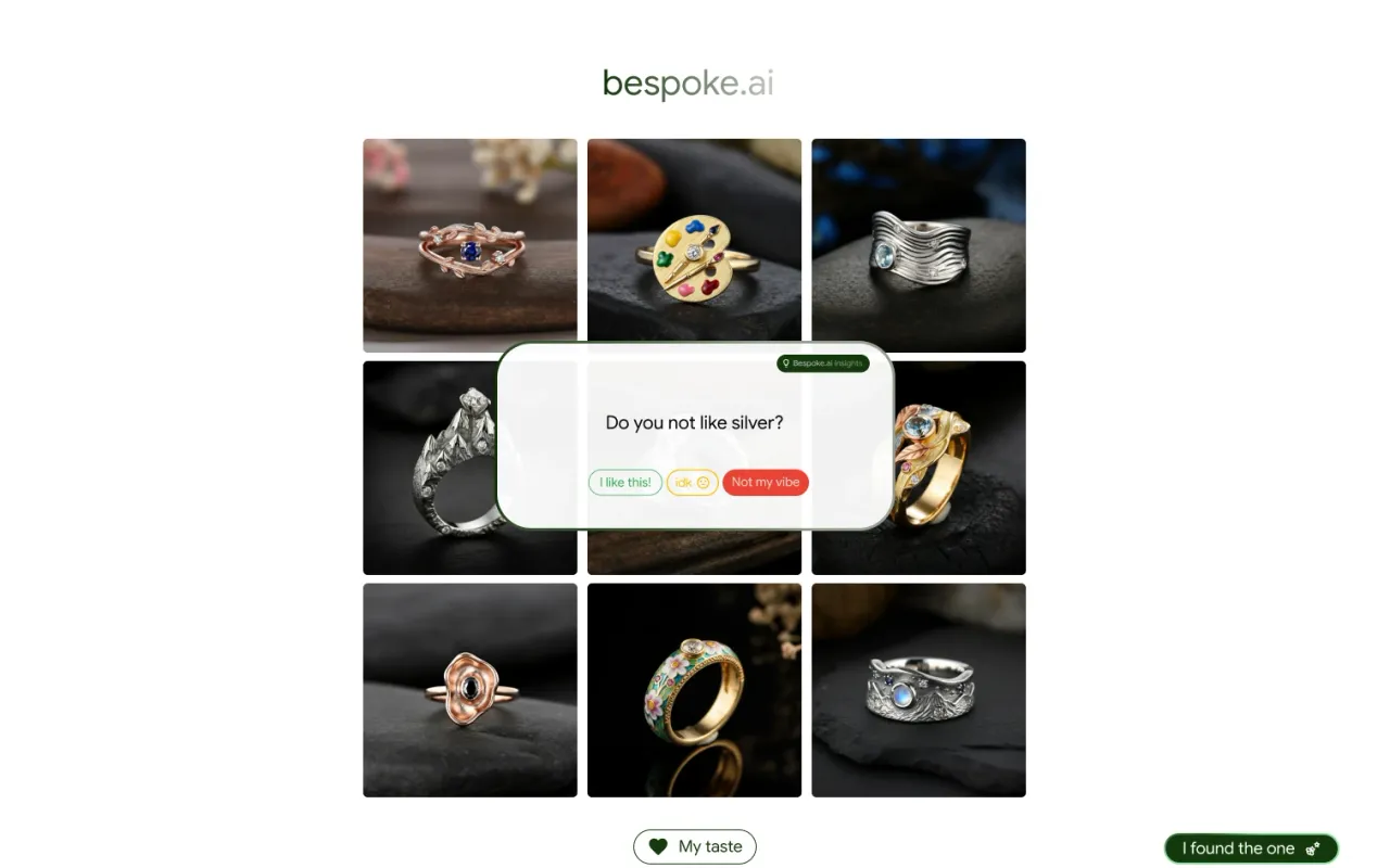 Do you not like silver? over the ring grid, with I like this, idk, and Not my vibe.