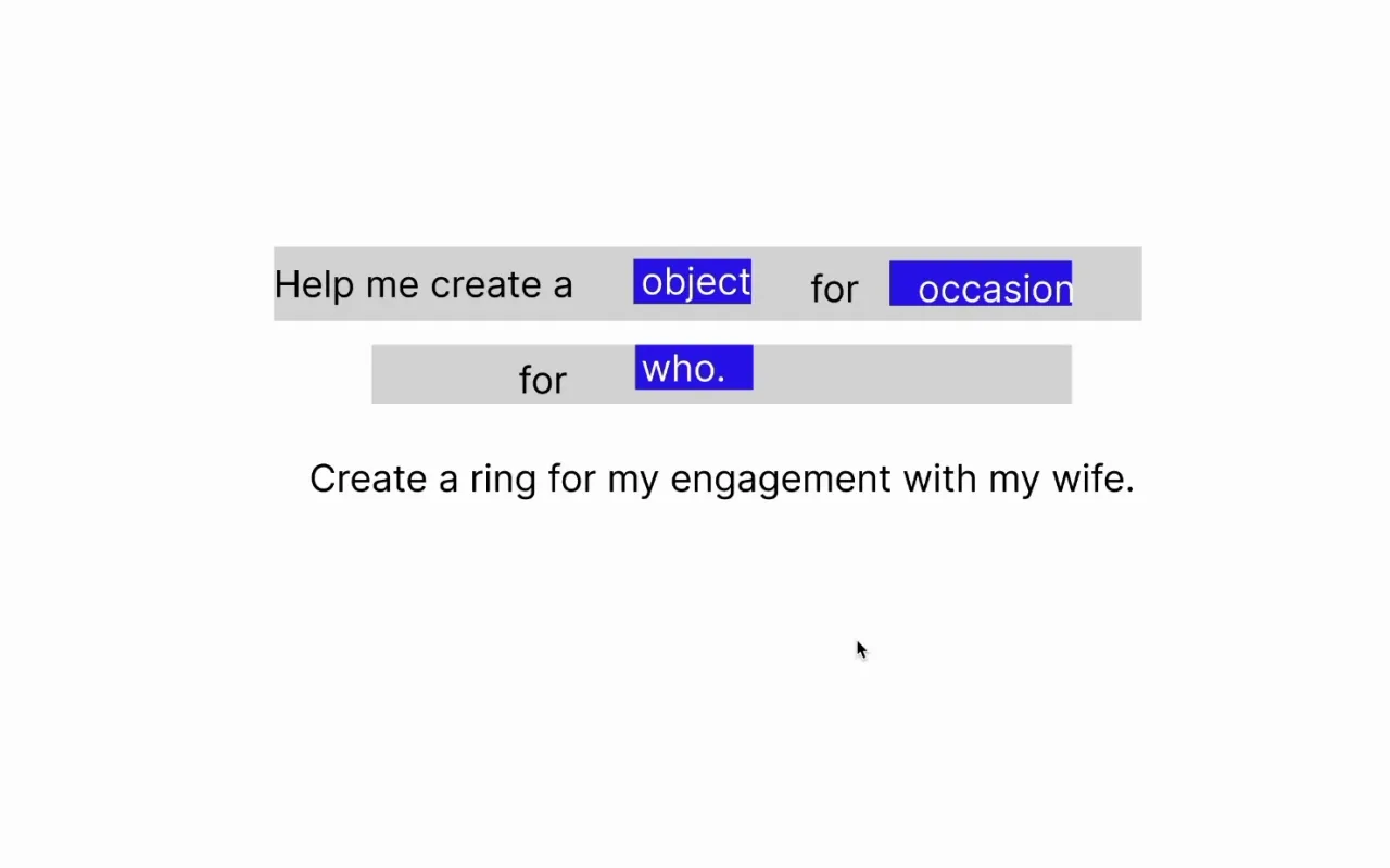 Wireframe: Help me create a object for occasion for who, in grey and blue boxes.