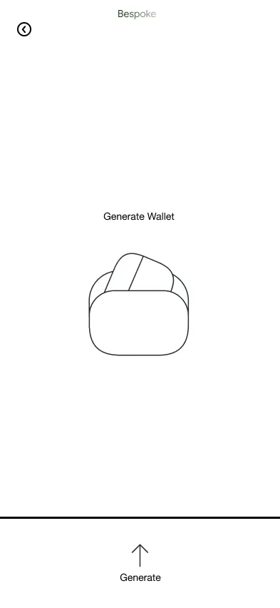 Wireframe: a cube icon and Generate Wallet.